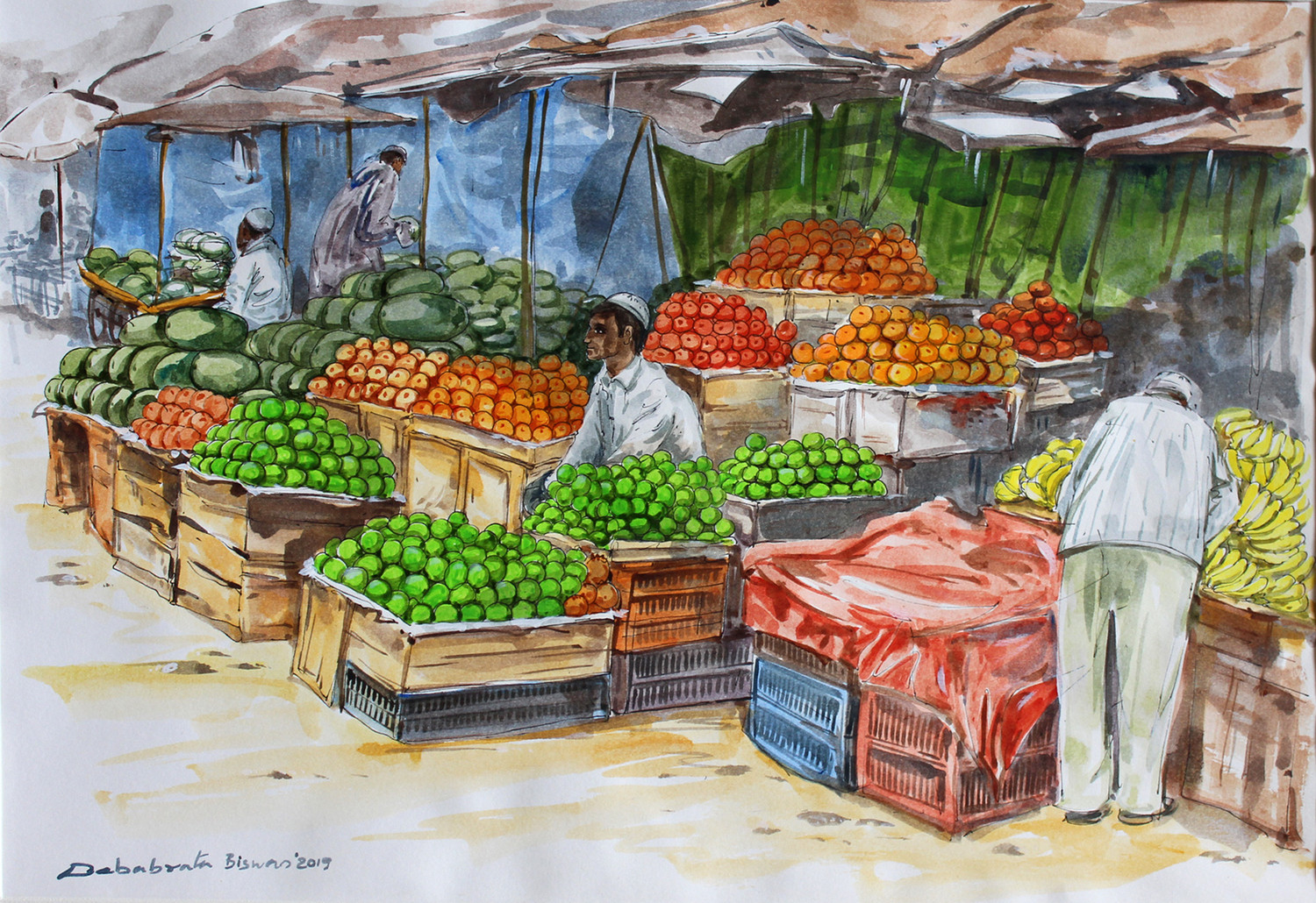 How To Draw Vegetable Market | Elementarydrawing | Village Market Drawing |  Memory Drawing || - YouTube