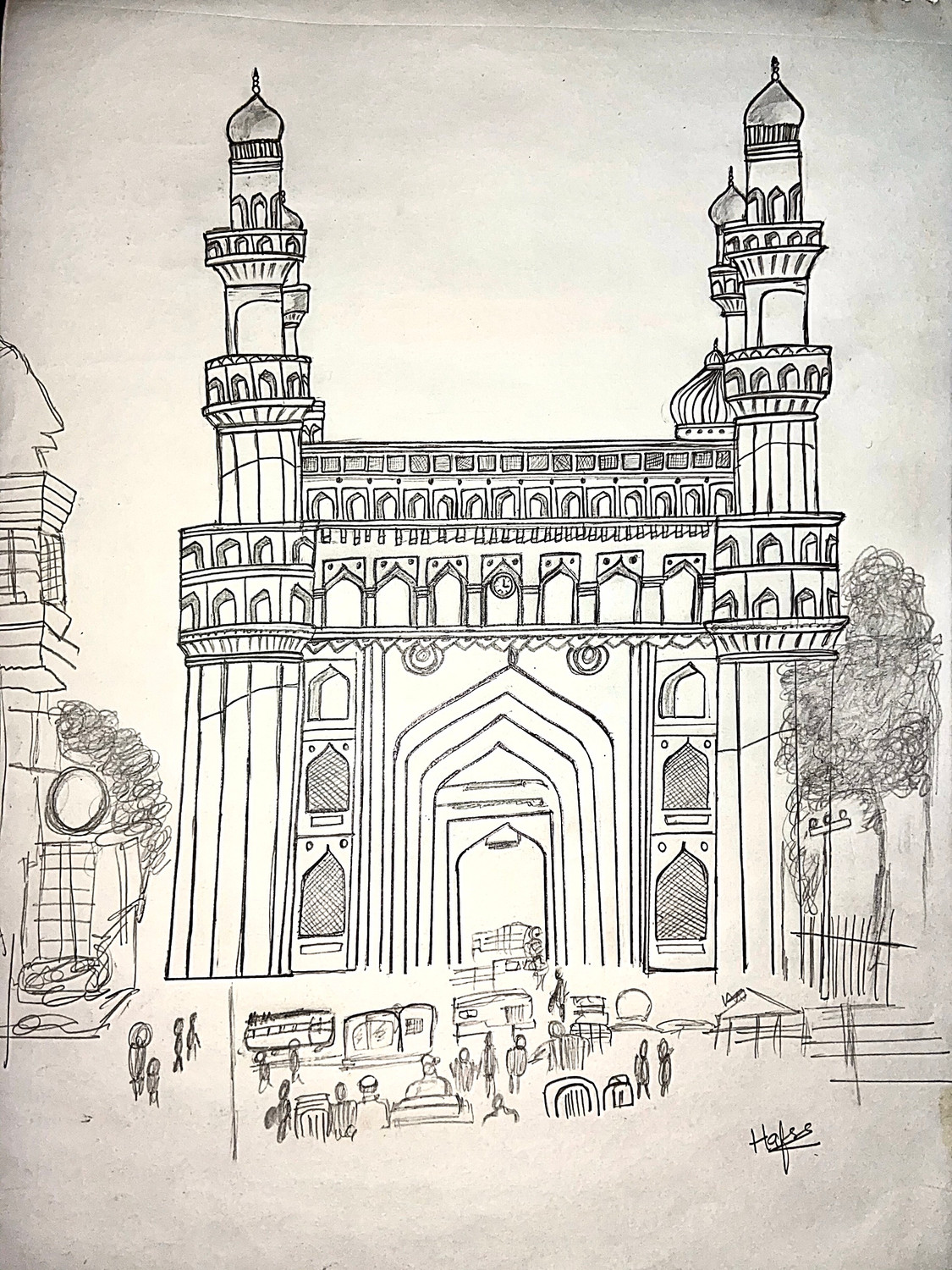 CHARMINAR Ink drawing by Syed Akheel | Artfinder