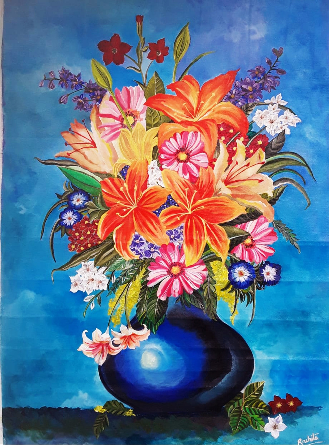 Buy Classic Floral Vase Handmade Painting by RACHITA BHAUMIK. Code