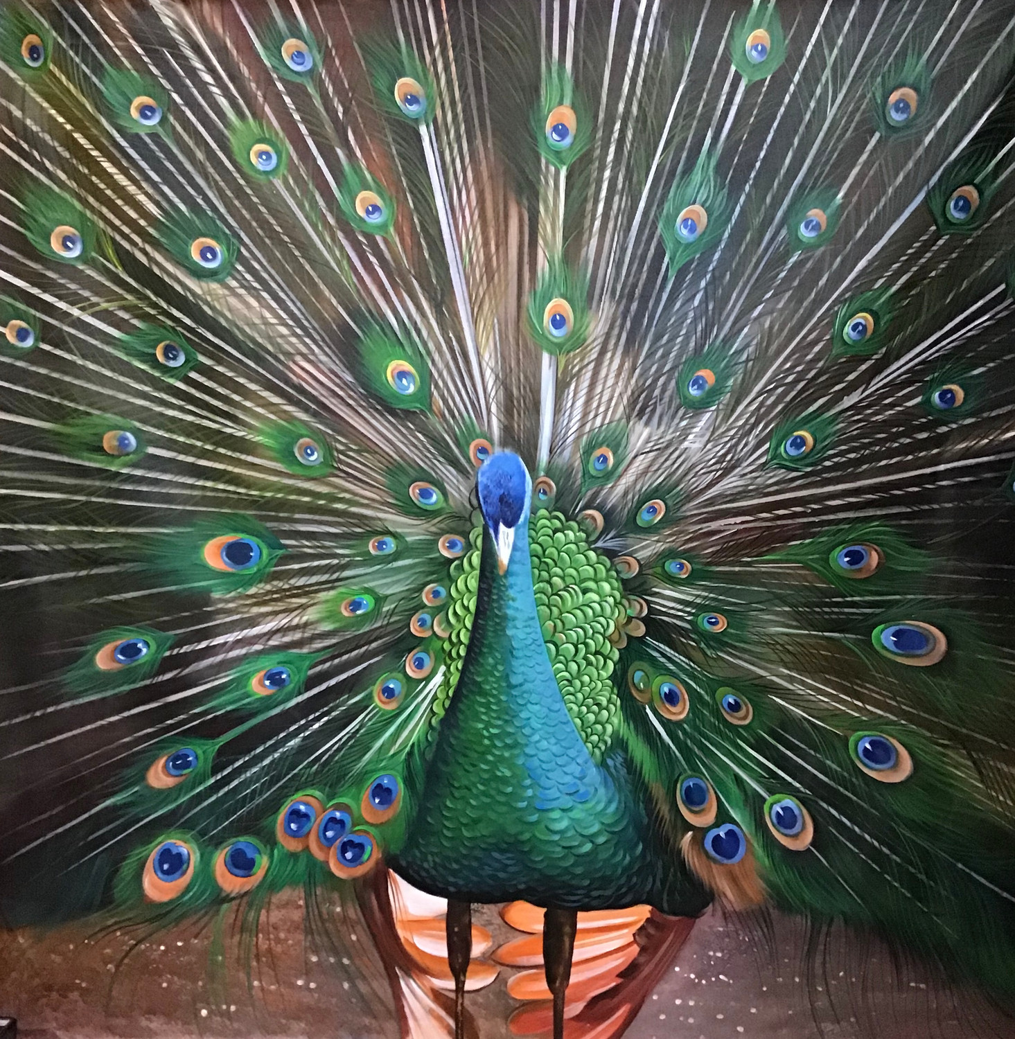 ★Original ART  ‘Peacock’ Peacock Oil Painting Original Bluebird Art Japanese Wall Art