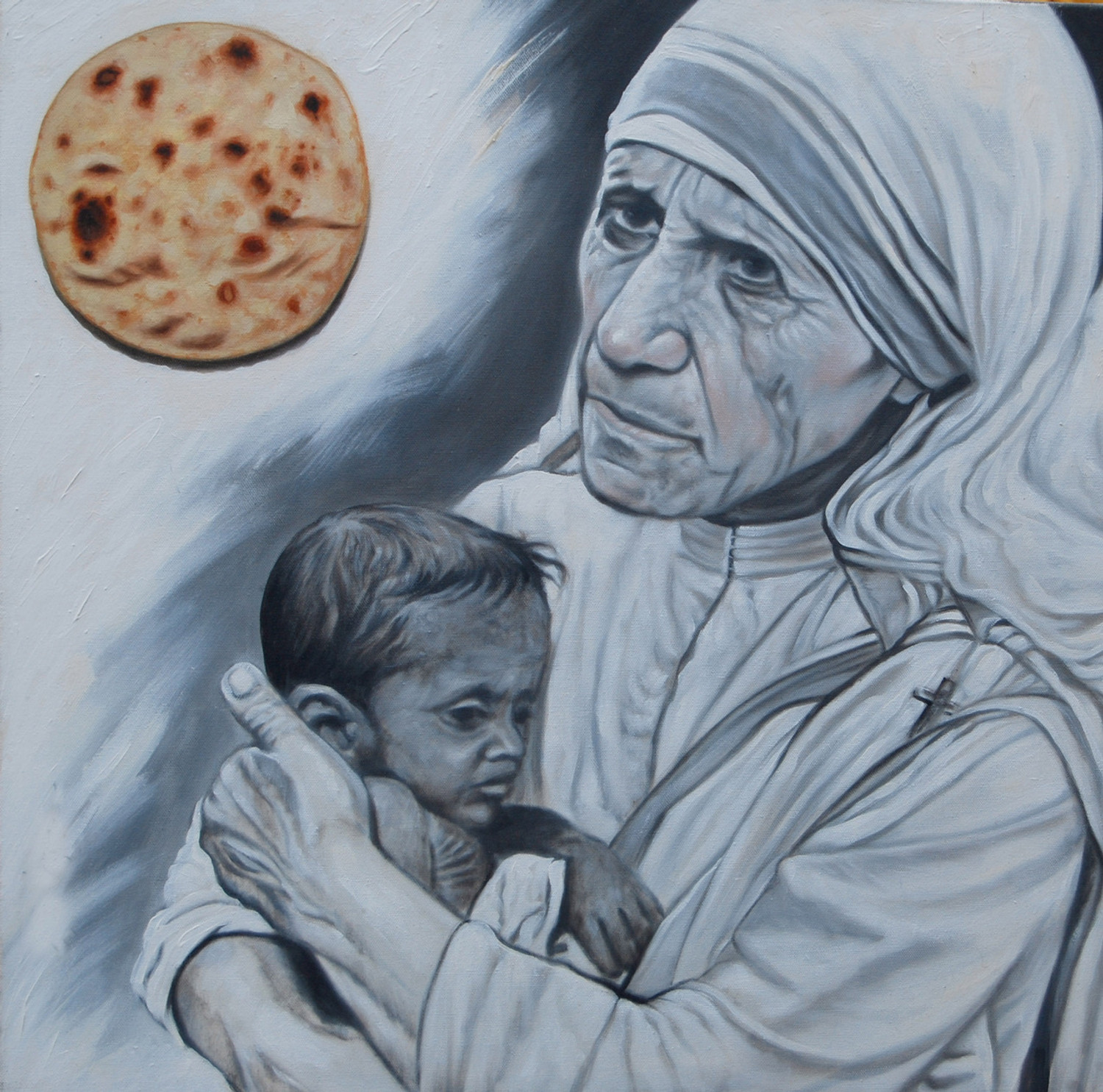 ArtsIndia Spirit of Compassion Stunning Pencil Portrait of Mother Teresa on  a Bold Black Background (Material: Canvas, Size: 12