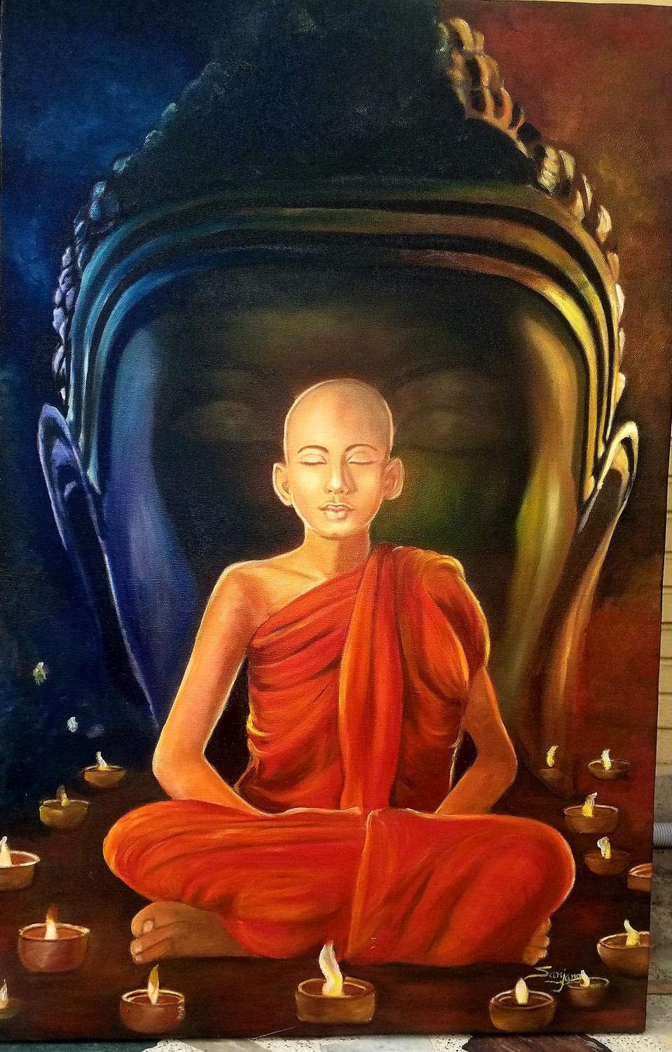 buddhist monk meditating art