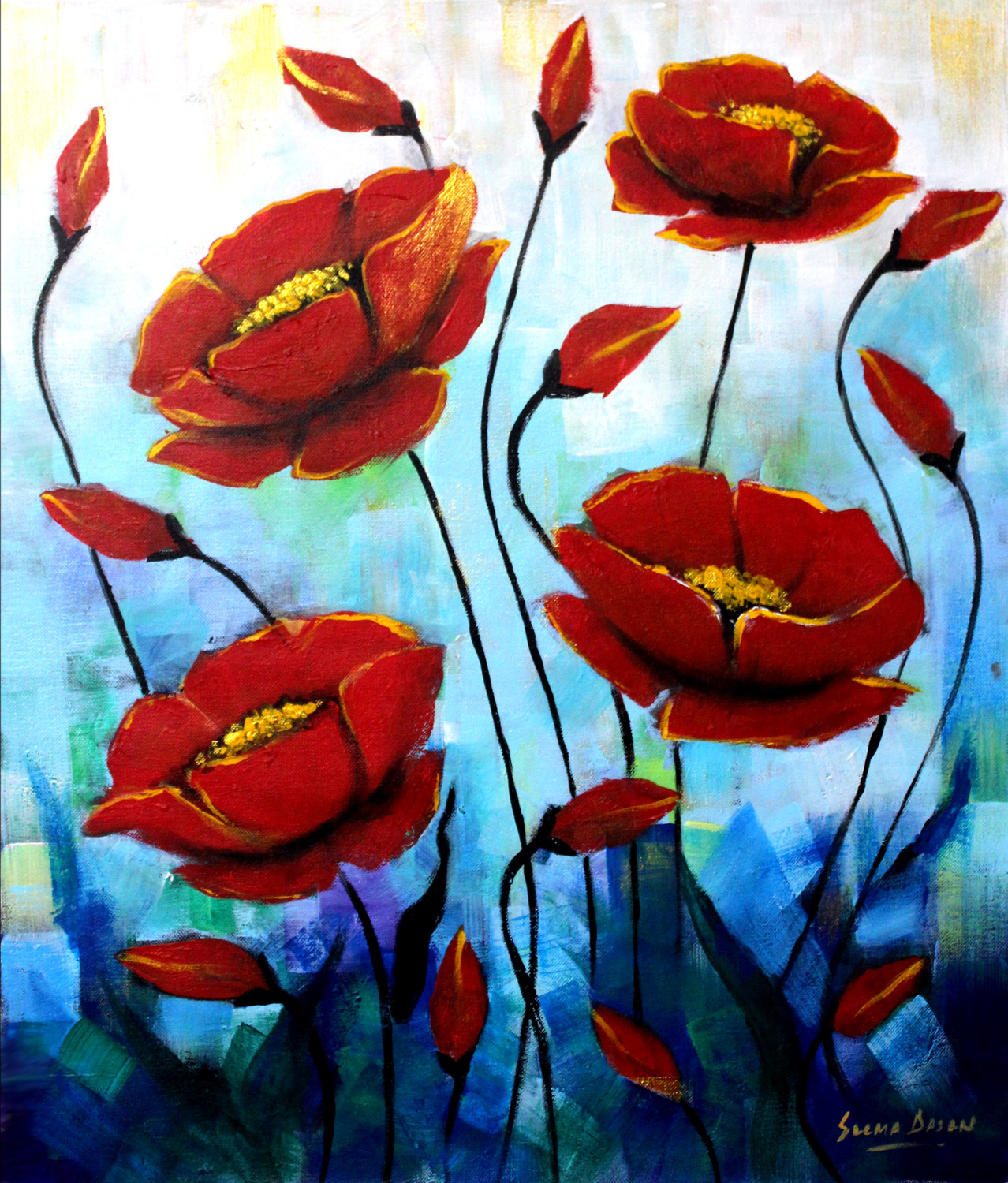絵画 Ruby-red Flowers Buy Red Flowers - Modern, Floral, Expressive Painting Online | Fizdi