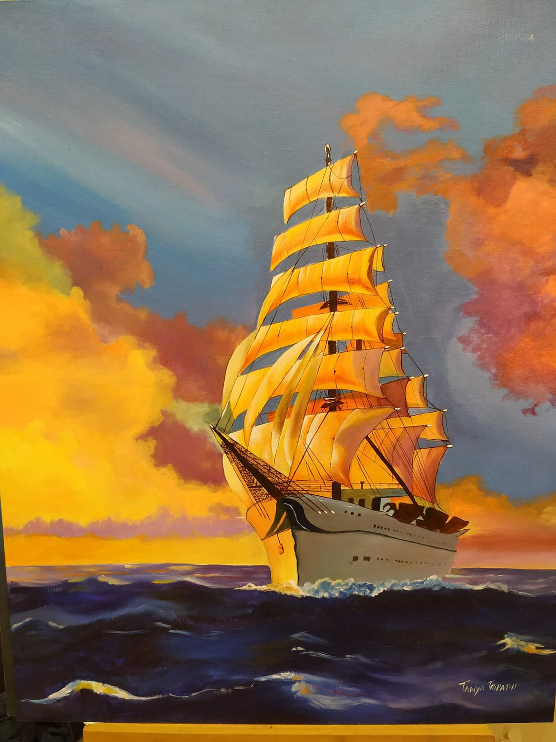 Paint by Number Ship Under Sail Finished Print 11 x 14 Print