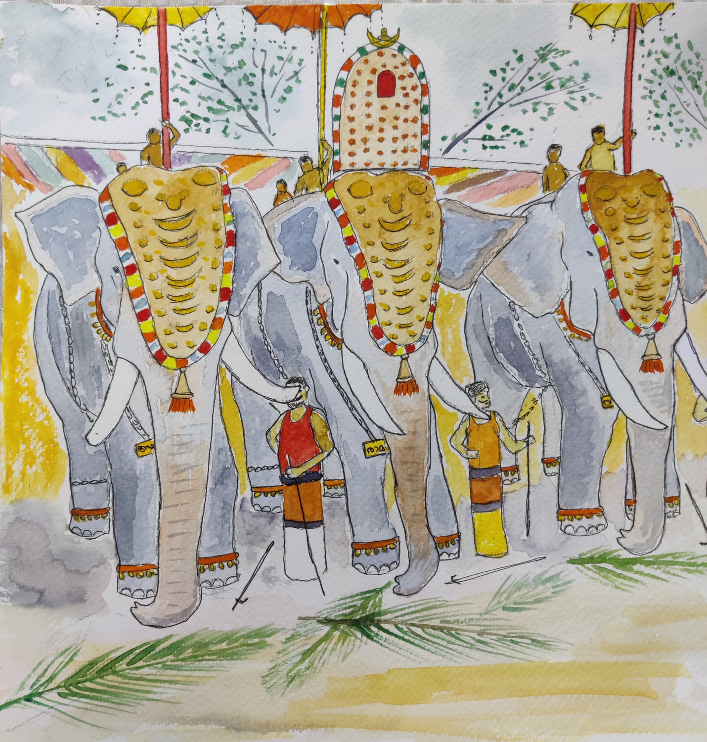 Kerala Art, Kerala Painting,kerala Elephant Art Print, Indian Art, Indian  Painting, Indian Art Print, Thrissur Pooram, South Indian Art - Etsy