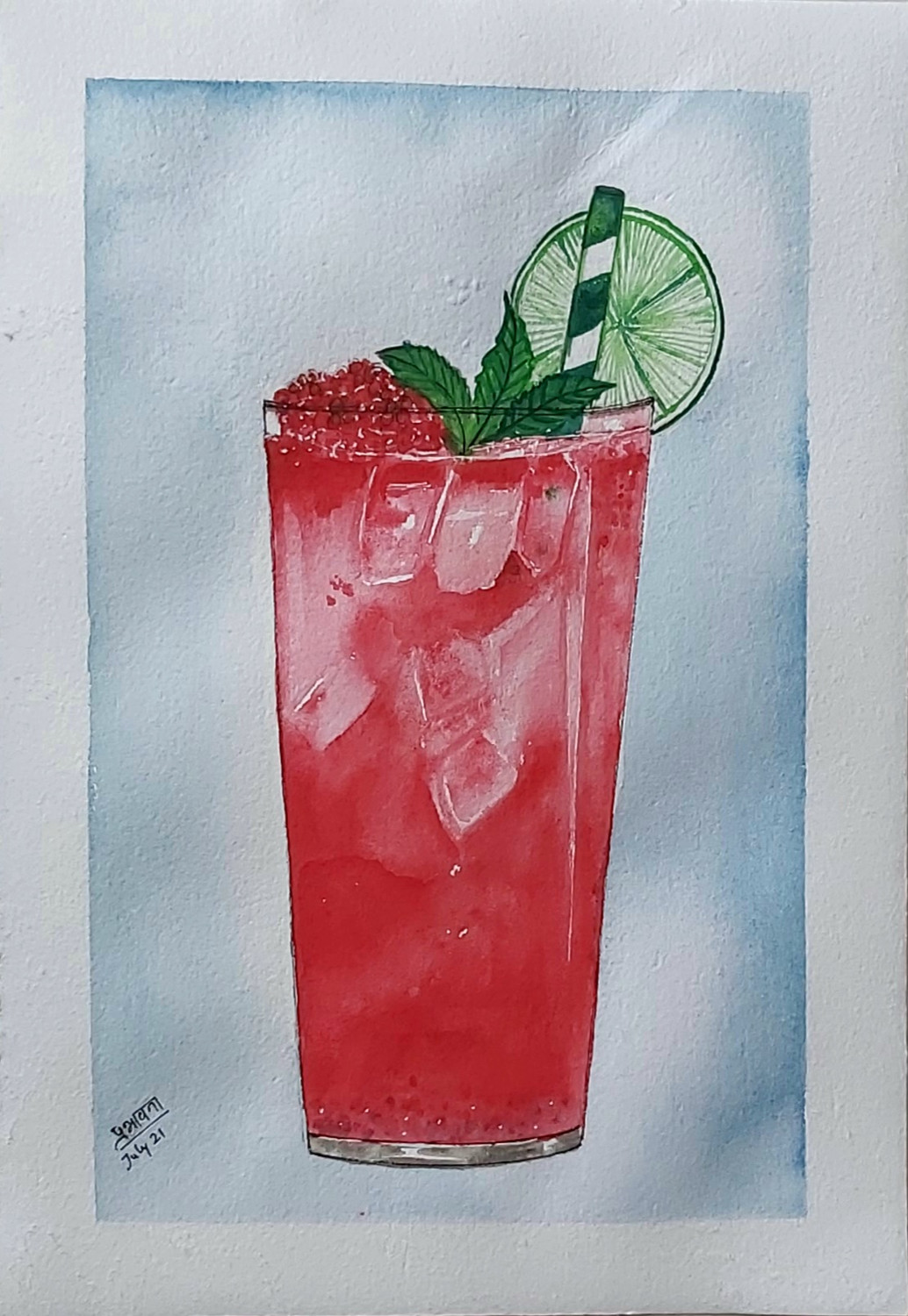 Line Drawing Raspberry Mojito Buy Raspberry Mojito in watercolors Handmade Painting by PRABHAWANA ...