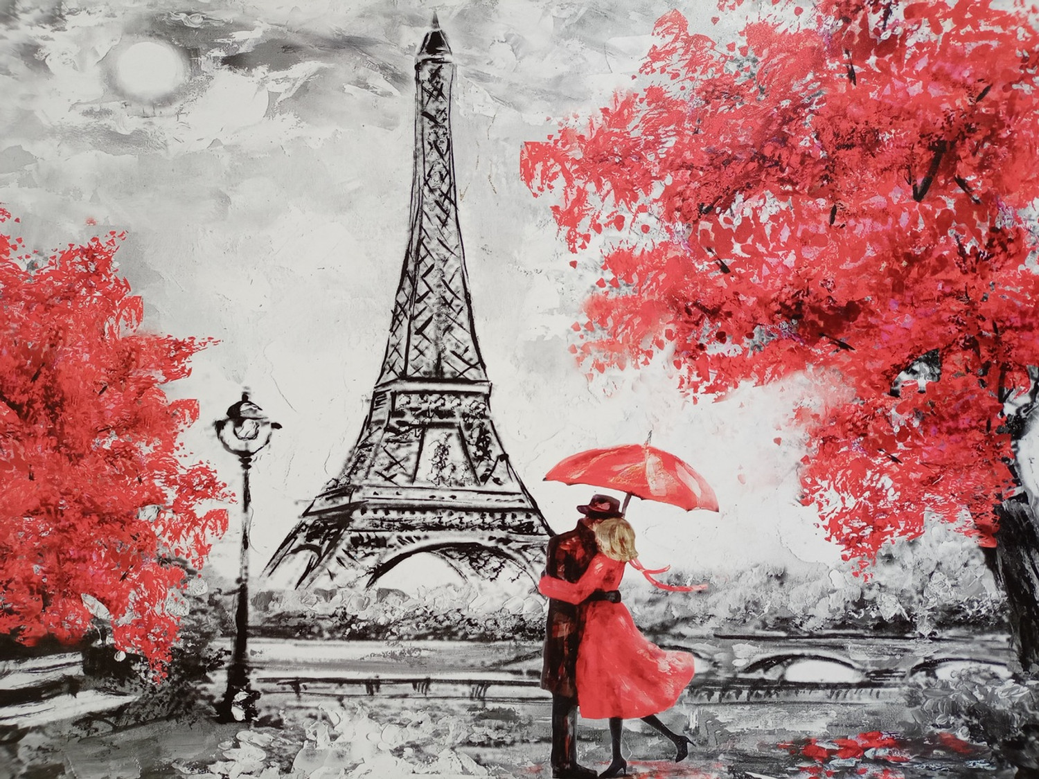 beautiful painting of the eiffel tower with birds an...