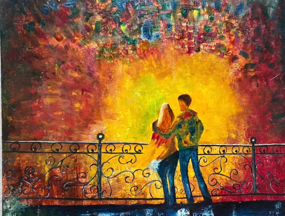 Buy Lovely Couple - Impressionist, Romantic, Warm Painting Online