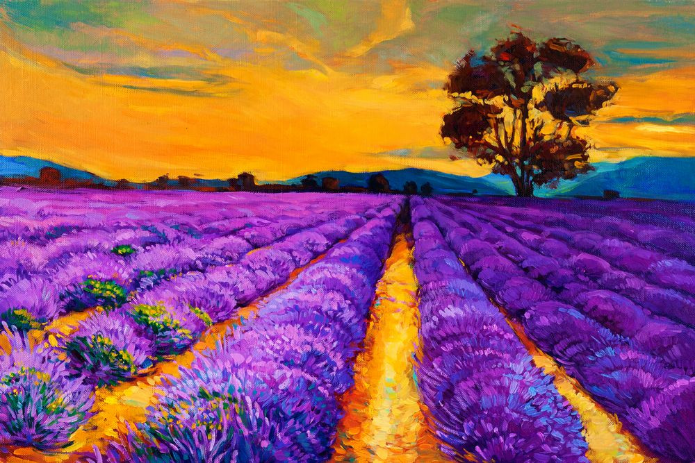 Buy Purple Flowers Farm - Impressionist Landscape Painting Online