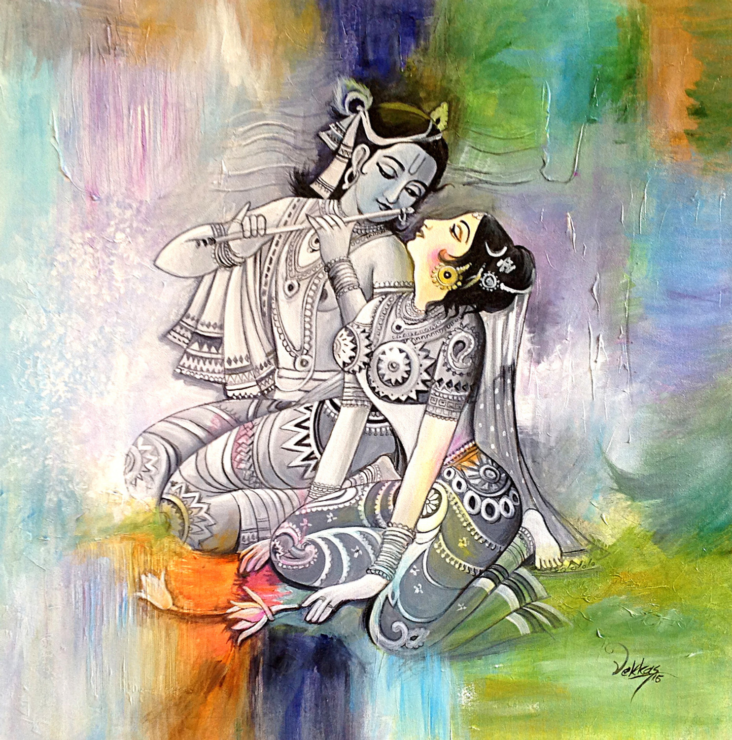 Radha Krishna Oil Pastel Drawing - Drawing Skill