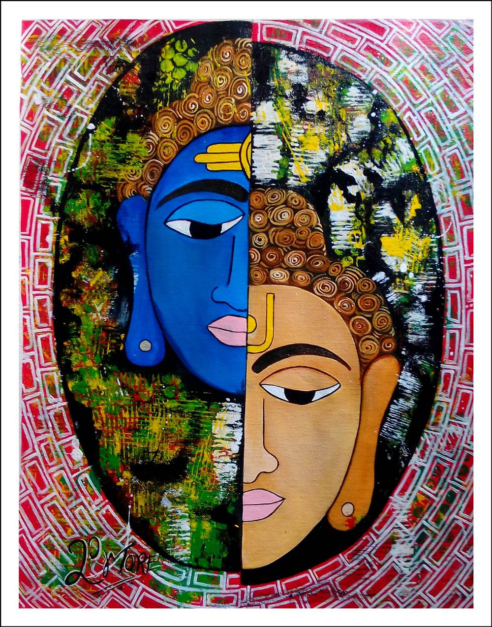 Buy Shiv-buddha - Abstract, Spiritual, Vibrant Painting Online | Fizdi