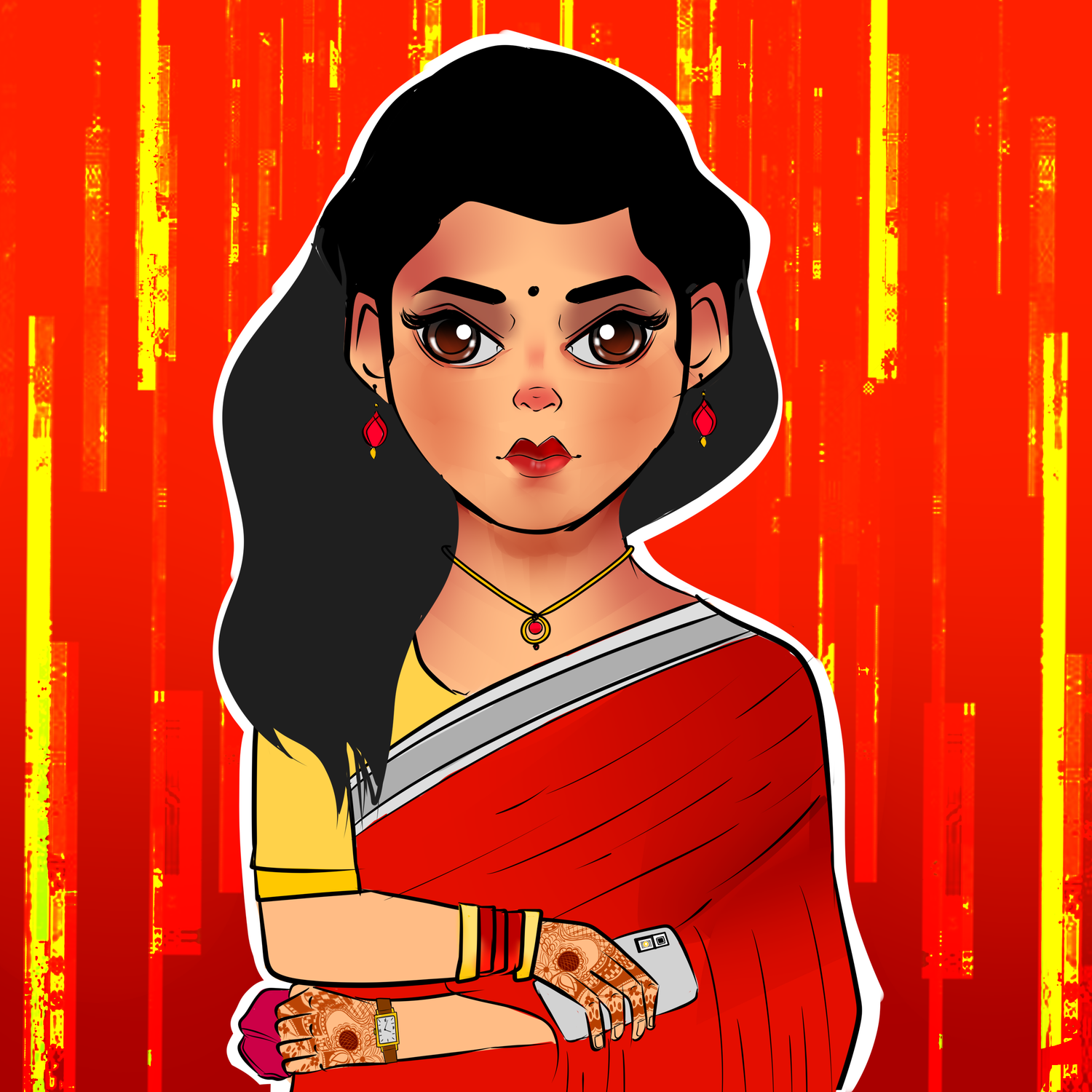 Premium Vector | Indian queen woman with red saree cartoon character set  indian young female character vector