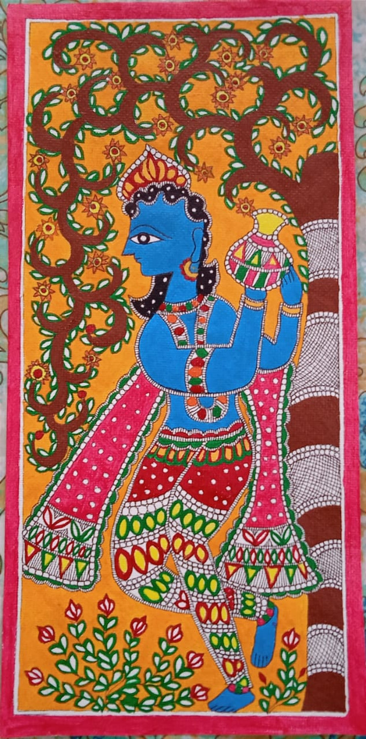 Buy MADHUBANI PAINTING MATKI CHOR KANHAIYA Handmade Painting by NIMISHA ...