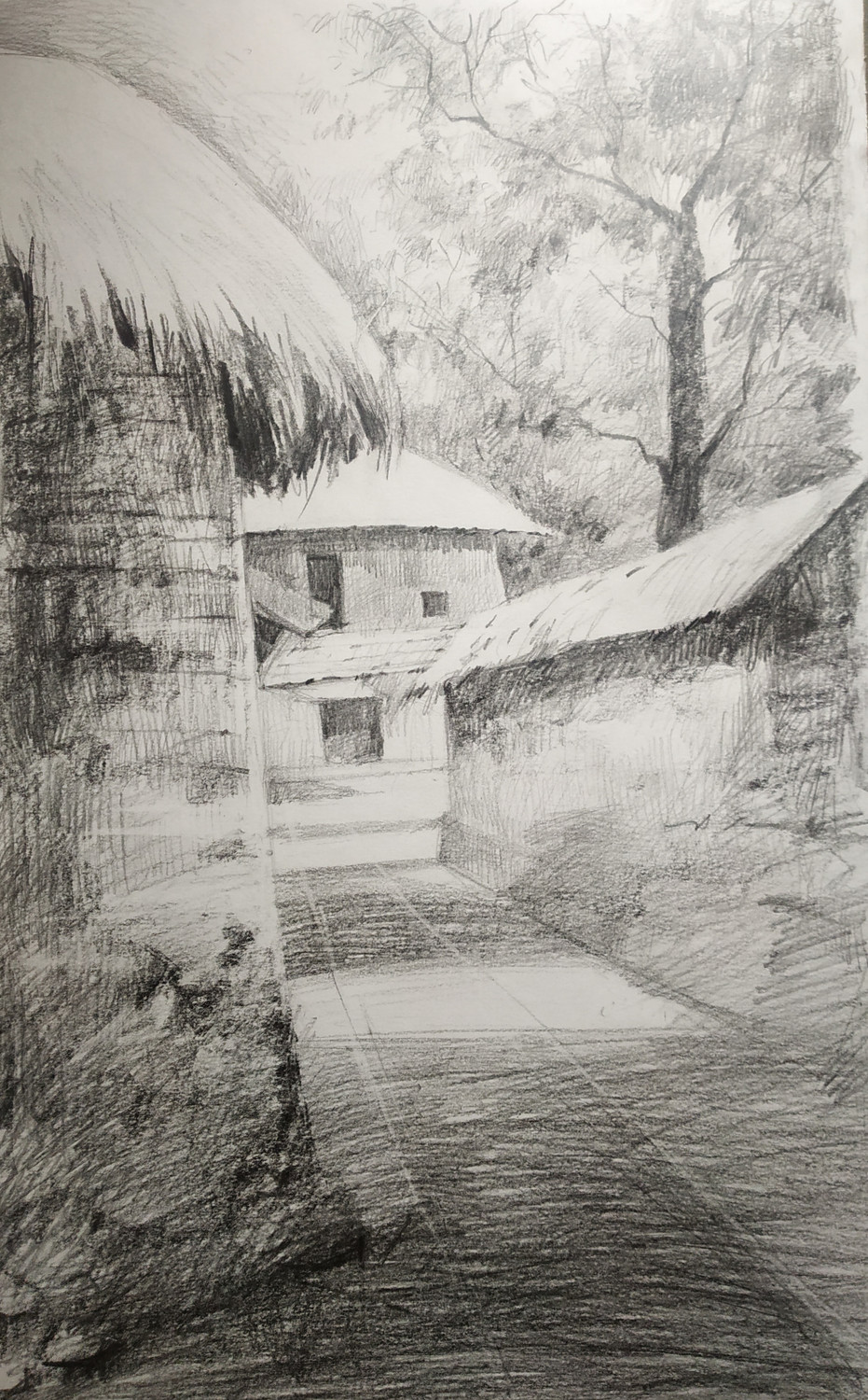 village sketching drawing