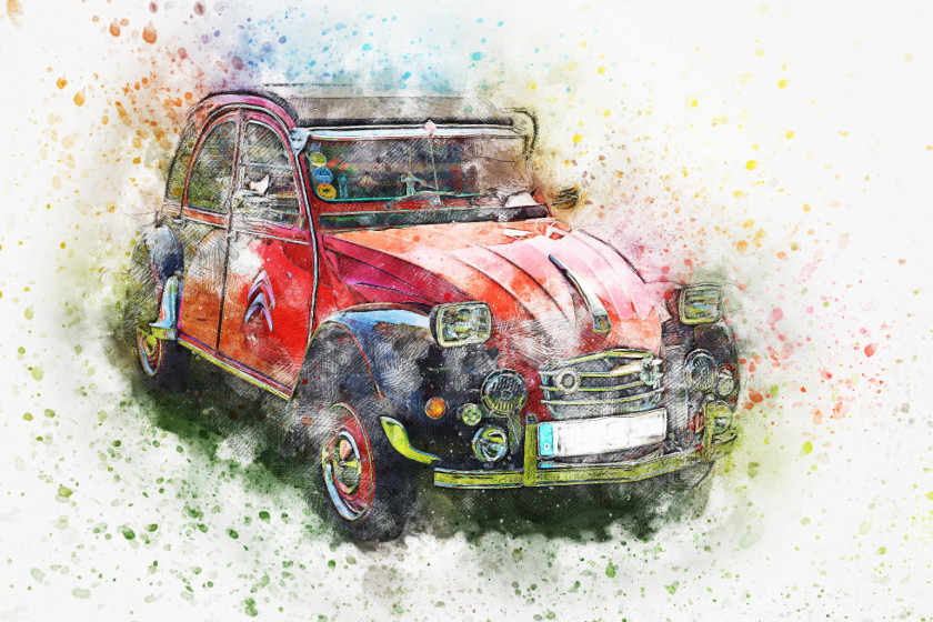 Buy Car Old - Watercolor, Realistic, Abstract Painting Online | Fizdi