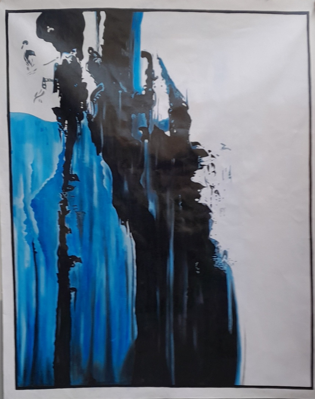 Original Abstract Canvas Acrylic Painting Large Wall Art Decoration Living  Roo Abstract Blue Black Canvas Art Modern Abstract Art Handmade