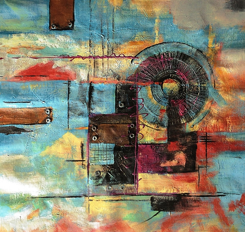 56abt27 Abstract Industrial Geometry Geometric Handmade Painting - Main Image