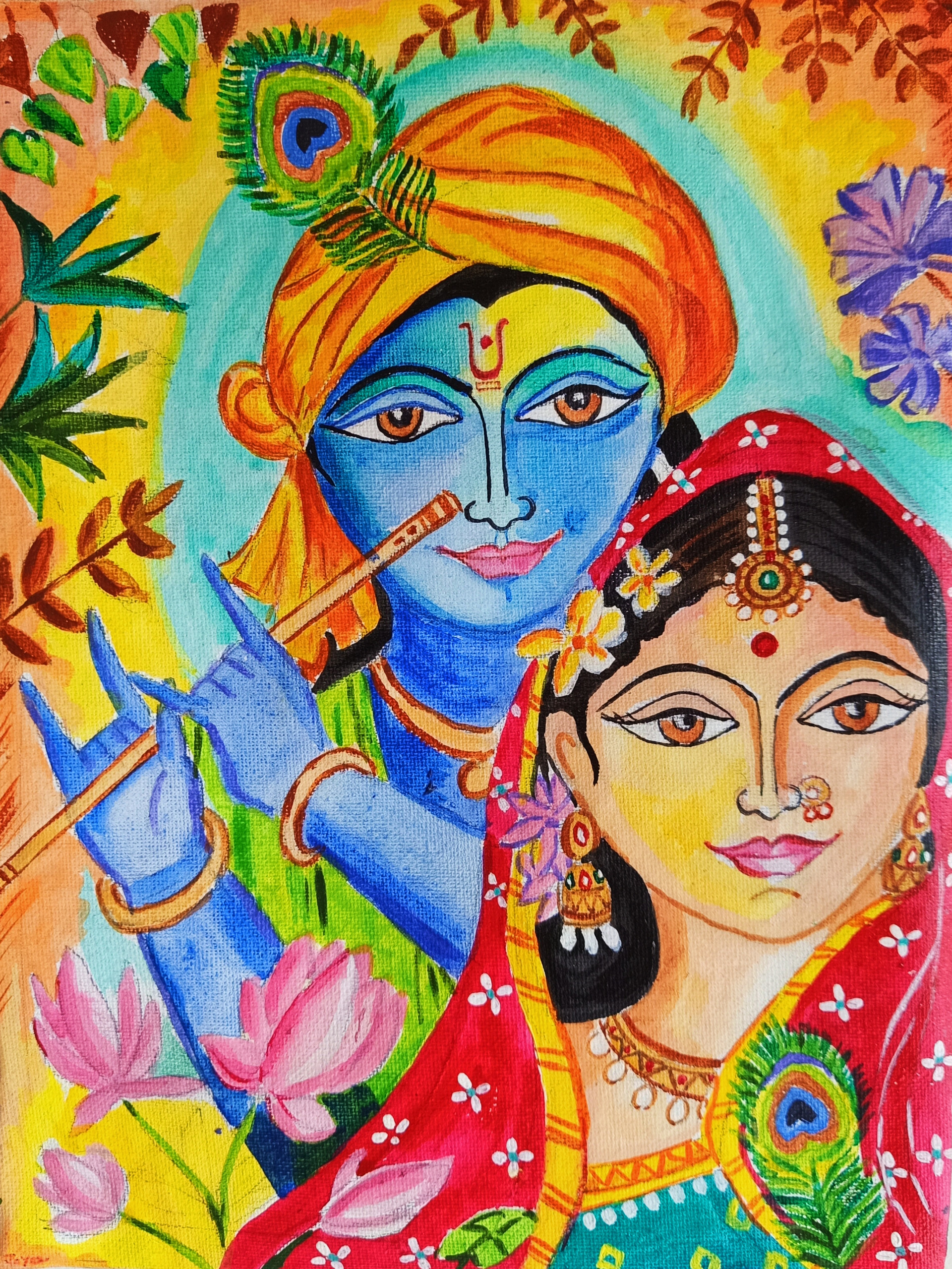 Buy Radha Krishna Painting Handmade Painting by JOYEETA DUTTA. CodeART