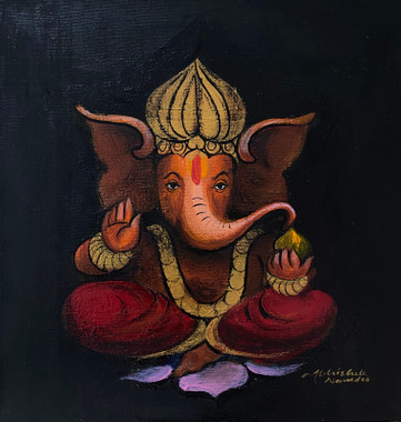 Ganesha (ART_3512_75735) - Handpainted Art Painting - 10 in X 10in