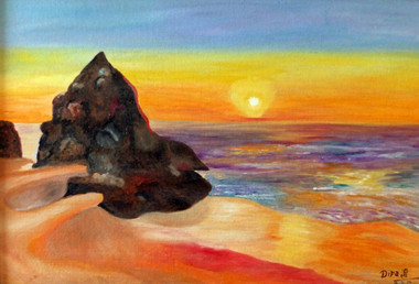 Sunset, beautiful sunset, nature, sea, mountain, dipali deshpande, fizdi, wallart, oil painting, canvas,Beautiful Sunset,ART_259_7924,Artist : Dipali Deshpande,Oil