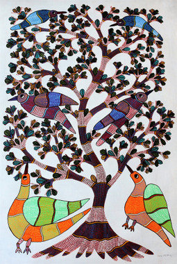 Gond Tribal Art Painting (ART_2114_17078) - Handpainted Art Painting - 24in X 36in