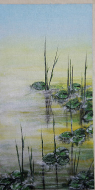 Pond Lilies (ART_3770_24610) - Handpainted Art Painting - 7in X 13in