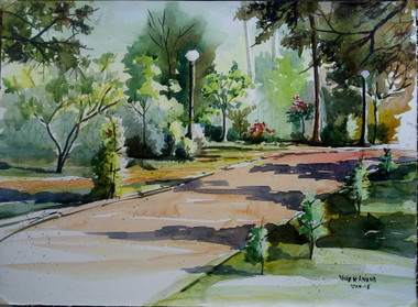 Cubbon park bangalore (ART_4505_27428) - Handpainted Art Painting - 14in X 11in