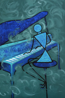 Piano player (ART_4711_28338) - Handpainted Art Painting - 24in X 36in