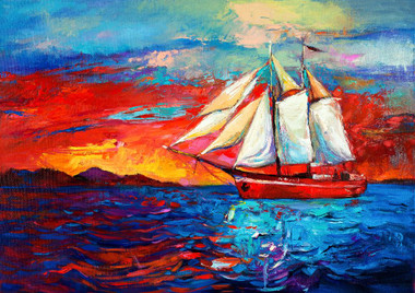 Boat At Sea (PRT_1071) - Canvas Art Print - 20in X 14in
