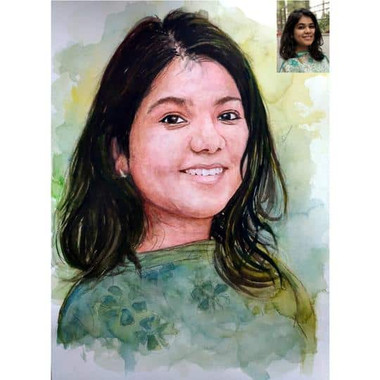 Watercolor Painting Style Handmade Portrait