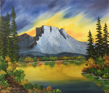 Evening mountain-lake (ART_6698_40354) - Handpainted Art Painting - 22in X 18in