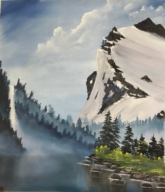 Snowy mountain waterfall (ART_6698_41729) - Handpainted Art Painting - 20in X 23in
