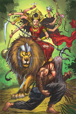 Durga Bhairav Final Battle (PRT_6900_42536) - Canvas Art Print - 24in X 36in