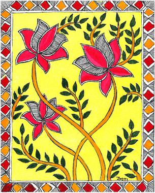 Madhubani - Lotus Blossoms (PRT_7230_45059) - Canvas Art Print - 8in X 10in