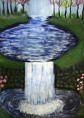 Waterfall  (ART_7247_45158) - Handpainted Art Painting - 11in X 30in