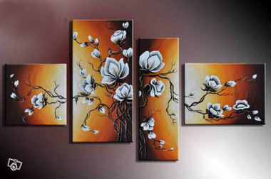 Upbeat Blossoms - Handpainted Art Painting - 68in X 32in