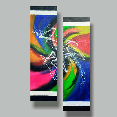 2piece Multicolour  Astract Art (ART_7664_50684) - Handpainted Art Painting - 12in X 20in
