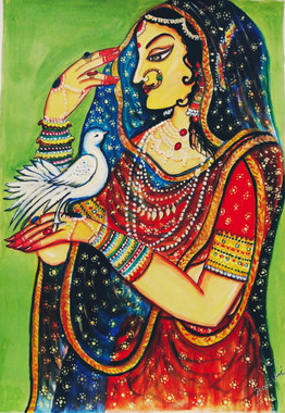 Rajasthani lady princess (ART_5271_52243) - Handpainted Art Painting - 12in X 18in
