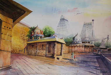 Thiruvannamalai Arunachaleshwar Temple (ART_4505_57931) - Handpainted Art Painting - 22in X 15in