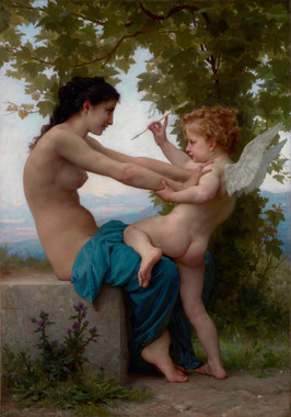 A Young Girl Defending Herself Against Eros (about 1880) By WilliamAdolphe Bouguereau (PRT_9231) - Canvas Art Print - 28in X 40in