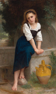 Orpheline √Ä La Fontaine (1883) By WilliamAdolphe Bouguereau (PRT_9222) - Canvas Art Print - 15in X 25in