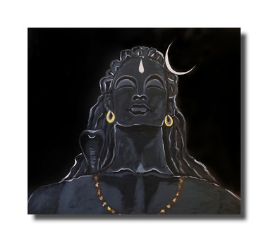 2ft Adiyogi Shiva (ART_5557_61387) - Handpainted Art Painting - 25in X 21in