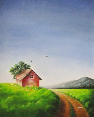 Huge sky and a hut (ART_8359_61687) - Handpainted Art Painting - 16in X 20in