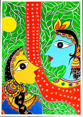 Radha & Krishna (ART_8415_63435) - Handpainted Art Painting - 16in X 23in