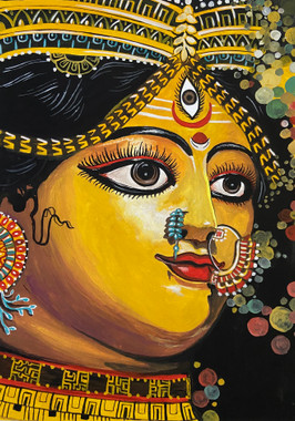 Ma Durga- the destroyer of evil (ART_7283_65708) - Handpainted Art Painting - 8in X 11in