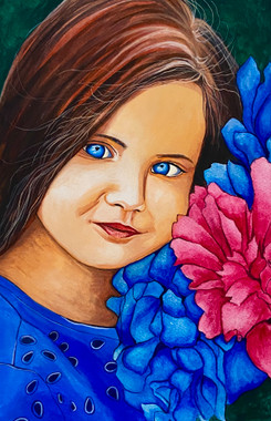 The flower child- a portrait in watercolors  (ART_7283_66048) - Handpainted Art Painting - 8in X 14in
