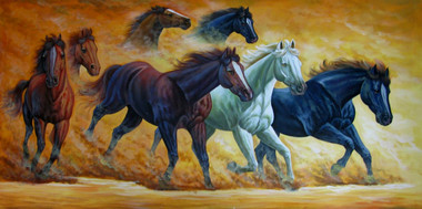 7 Good Luck Horses Rajmer06 - 48in X 24in,RAJVEN28_4824,Acrylic Colors ...
