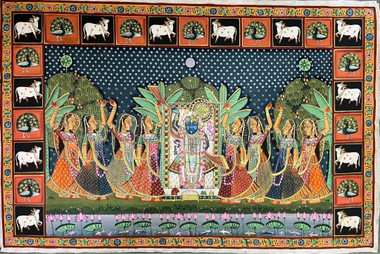 Handmade Shrinathji pichwai painting (ART_7555_72196) - Handpainted Art Painting - 48in X 36in