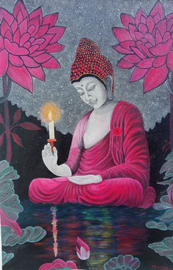 Meditating Buddha (ART_8894_73299) - Handpainted Art Painting - 24in X 36in