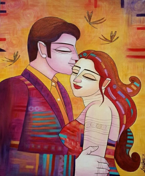 Kiss 3 (ART_1476_12033) - Handpainted Art Painting - 30in X 36in Kiss 3 (ART_1476_12033) - Handpainted Art Painting - 30in X 36in